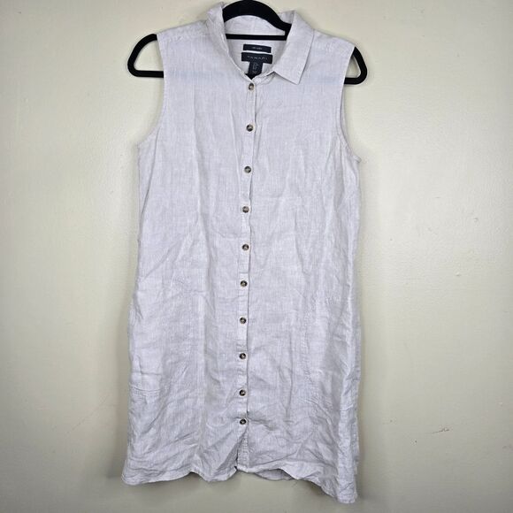 Tahari cream linen dress size M - Picture 2 of 7